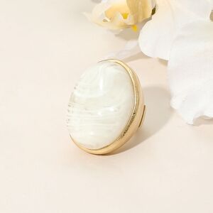 White Marbled Oval Stone Stretch Bold Statement Ring Boho Cocktail Jewelry